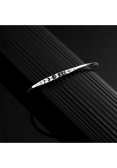 925 Ayar Gümüş Ay Göndüsü Motifli Unısex Kelepçe Bileklik Gümüş