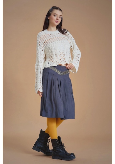 Antrasit Kloş Suet Midi Etek Antrasit