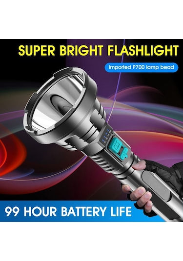 Sones Güçlü Işık El Feneri Usb Şarj Edilebilir Led Süper Parlak Uzun Menzilli Dış Aydınlatma Siyah