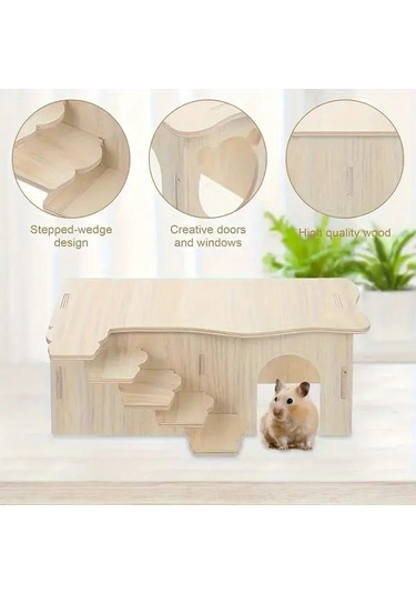 Elmpaly 1 Adet Hamster İçin Ahşap 2 Katlı Salıncak Yatak Villa Oyuncak Aksesuarı