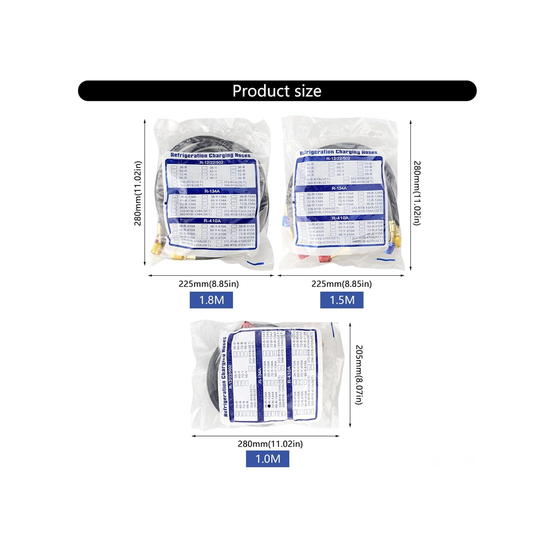 Hombey R22/r134a/r410a Soğutucu Yükleme Hortumu Seti - 1m Dayanıklı Kauçuk, 800 Psi Çalışma Basıncı, Otomobil Ve Konut Klimaları İçin
