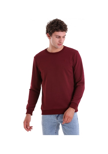 Hatemoğlu Bordo Regular Fit Düz Pamuklu Bisiklet Yaka Sweatshirt Bordo