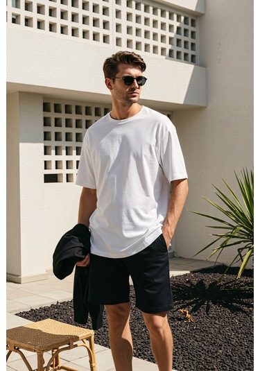 Erkek Oversize Basic Tişört Unisex %100 Pamuk Rahat Kalıp Beyaz