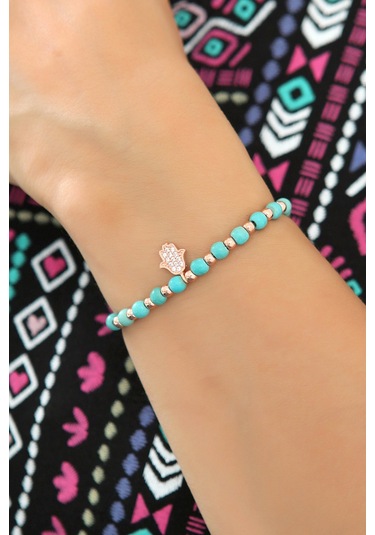 Azuris 925 Ayar Gümüş Firuze Taşlı Fatma Eli Bileklik