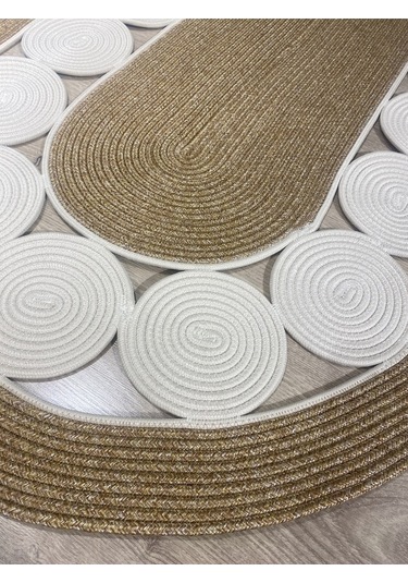 Cookie Jüt Hasırlı El Örgüsü Kilim Krem - Bej