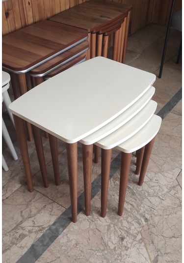 4 Lü Mdf Lam Ahşap Zigon Sehpa Ahşap - Beyaz