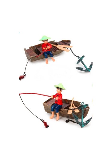 Kayıklı Balıkçı Çocuk Hareketli Akvaryum Dekoru 12 Cm
