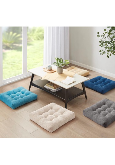Rual Kadife Döşemelik Kumaştan Yer Pufu Sandalye Minderi Yer Minderi 60x60 Cm Gri