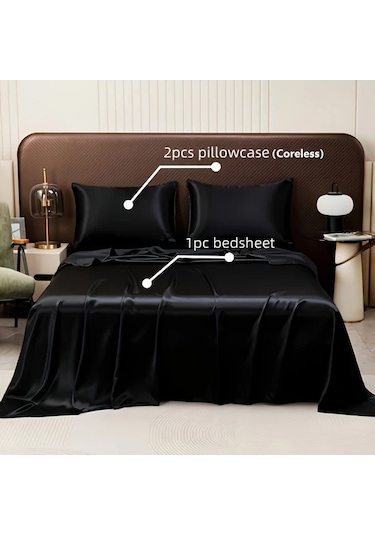 Trendooze Parça Lüks Saten Yatak Takımı Makinede Yıkanabilir Polyester Gümüş Gri Sunshine022 Silvery Grey 3 Gümüş Gri