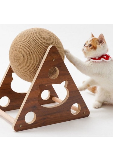 Egurra Ahşap İpli Kedi Oyuncağı Topu Kedi Tırmalaması