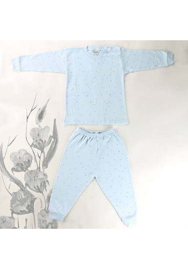 Sebi Bebe Mini Çiçekli Pijama Takımı 9127 Açık Mavi