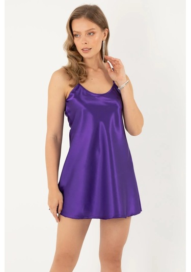 Faryanight Saten İp Askılı Şık Mini Gecelik Mor