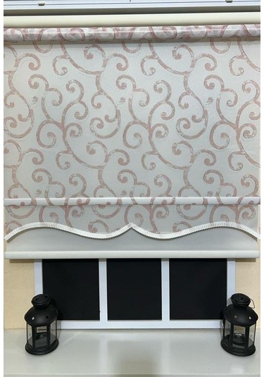 Çift Mekanizmalı Desenli Tül Stor Perde Pembe Baskı Stb-106