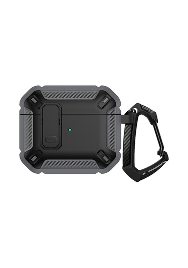 Airpods Uyumlu 3 İçin Kancalı Shield Darbeye Dayanıklı Kulaklık Koruyucu Kılıf Gri Siyah Gri