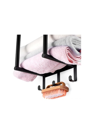 Ranyeek Banyo Duvar Kurulu Bez Tutucu - Paslanmaz Çelik 3 Kanca, 3 Büyük Bez 16x12 İnç Saklar, Suya Dayanıklı, Siyah Renk, Ev Ve Mutfak Kullanıma Uygun Siyah