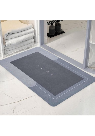 Zhlhome Süper Su Emici Kaymaz Tabanlı Paspas Dikdörtgen Tasarım Gri