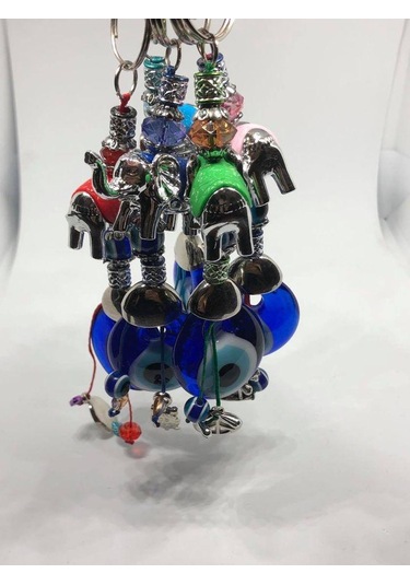 Nazar Boncuklu Anahtarlık - Renkli Fil Ve Nazar Boncuklu Anahtarlık