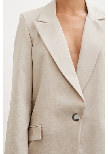 Never More Tek Düğmeli Blazer Ceket Bej Bej