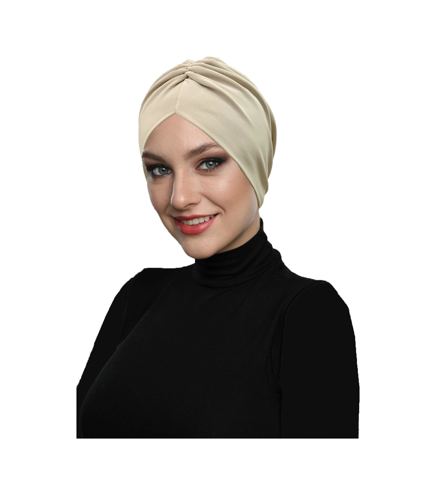 Büzme Çift Taraflı Bej Hazır Türban Tesettür Havuz Bonesi Bej