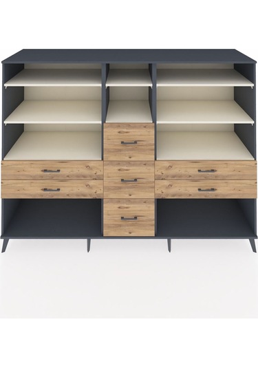 Kronos Dolap 8 Raflı 7 Çekmeceli 220x59x163 Antrasit-aytaşı/çam Antrasit-aytaşı/çam