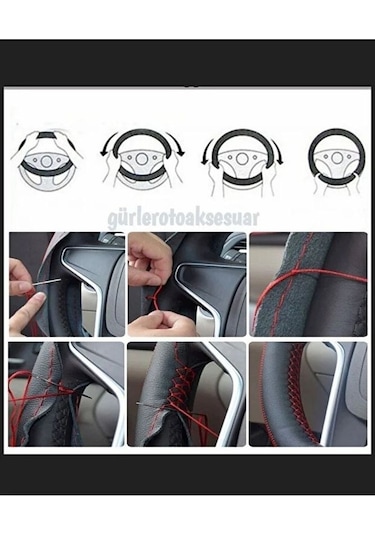 Sportif Dikmeli Delikli Deri Direksiyon Kılıfı Noktalı Dikişli + Kırmızı