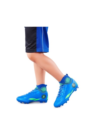 Kiko Kids 142 Fkp Boğazlı Krampon Çim Saha Erkek Çocuk Futbol Ayakkabı Saks Mavi - Yeşil Saks - Yeşil