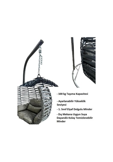 Elit Bahçe Ve Balkon Salıncağı Tek Kişilik Antrasit Antrasit