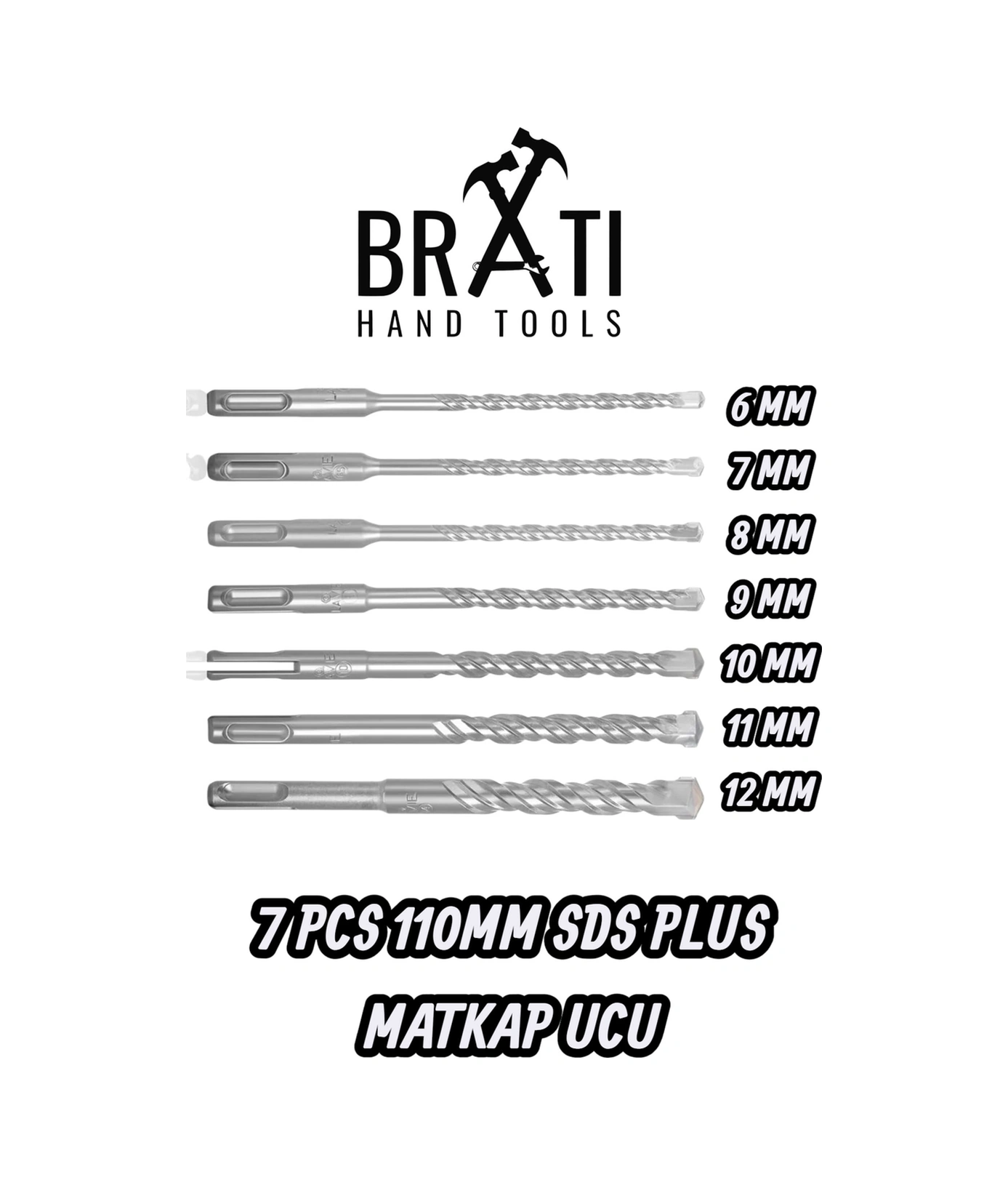 Sds Plus Kırıcı Delici Hilti Duvar Ve Beton Delme Matkap Ucu Seti 7 Parça 110mm Boy 6mm-12mm