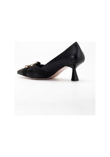 Kadın Topuklu Ayakkabı Siyah Halka Tokalı Kadeh Topuklu-3584 Siyah