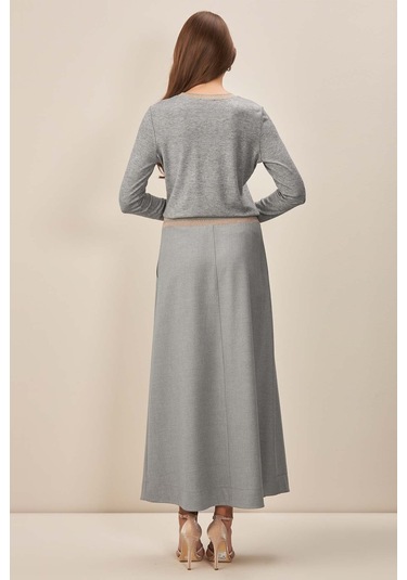 Evaze Gri Dokuma Etek Gri