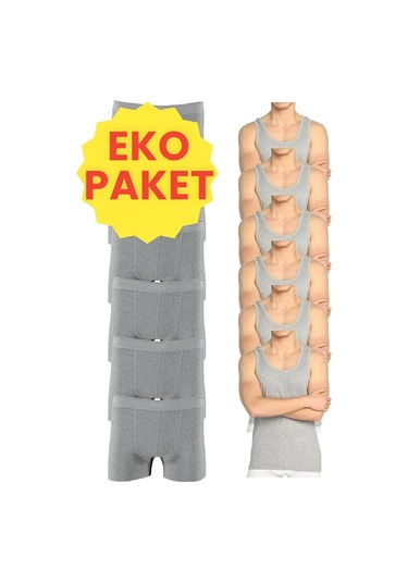 Tezzgelsin Erkek Eko Set 6 Adet Atlet 6 Adet Boxer Gri Gri