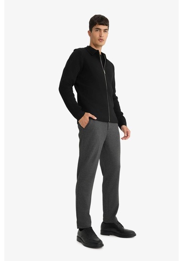 Defacto Standart Fit Polo Yaka Basic Düz Fermuarlı Triko Hırka D3592ax25wnbk27 Siyah