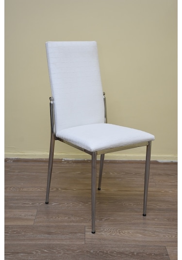 Bengimobilya Sandalye Gözde Model Metal Transmisyon Nikelaj Beyaz Kumaş El Yap
