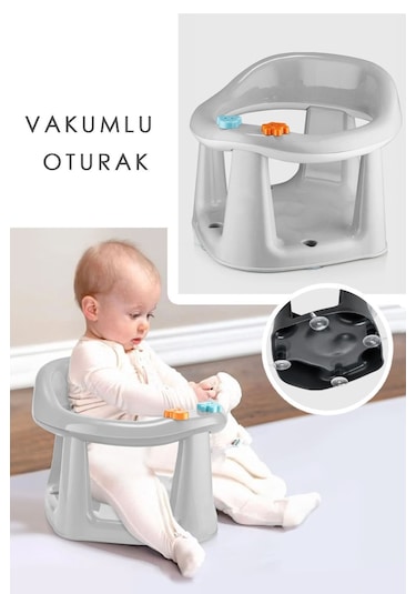 Bebek Banyo Oturağı - Vakum Tabanlı Bebek Mama Oturağı Gri