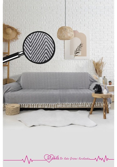 Klasik Pamuklu Koltuk Örtüsü 180x300 Cm Kolları Örten Balık Sırtı Desen Koltuk Örtüsü Antrasit