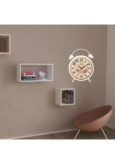 Çiçek Demeti Desenli Çalar Saat Görünümlü Masa Ve Duvar Saati Çok Renkli