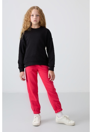 Tommy Life Viva Kırmızı Pamuklu İçi Tüylü Yumuşak Dokulu Standart Fit Nakışlı Kız Çocuk Eşofman Alt - 75158 Kırmızı