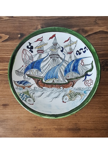Geleneksel İznik Desenli Çini Tabak Kalyon Desen