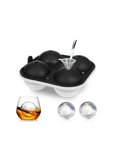 Hfambition Silikon Buz Topu Kalıbı 4 Lü, Büyük Yuvarlak Buzlar, Whiskey Ve Kokteyller İçin, Siyah, Kolay Çıkarma Çok Renkli