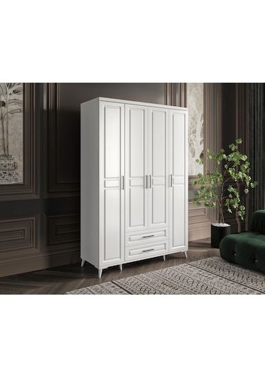 GuneyStore Gözde 4 Kapaklı Komple MDF Beyaz Gardırop