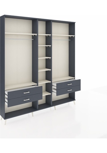 Arges Dolap 10 Raflı 4 Çekmeceli 2 Askılı 220x30x243 Antrasit-aytaşı/antrasit Aytası/antrasıt