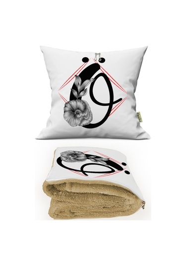 Ö HARFİ Baskılı Kişiye Özel Opsiyonel Battaniyeli Yastık Kırlent 2 in 1