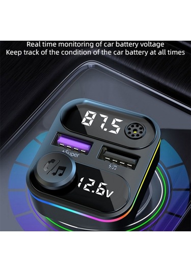 C37 Araba Qc3.0 20w Hızlı Şarj Cihazı Led Arkadan Aydınlatmalı Atmosfer Işığı Mp3 Çalar Bluetooth Fm Verici