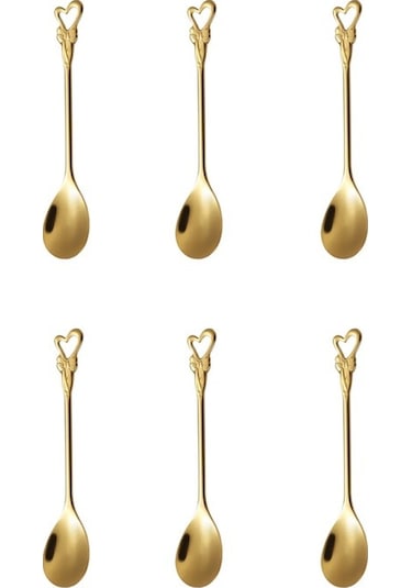Morponi 6'lı Golden Bloom Serisi 6'lı Çay Kaşığı Kalp Model Altın