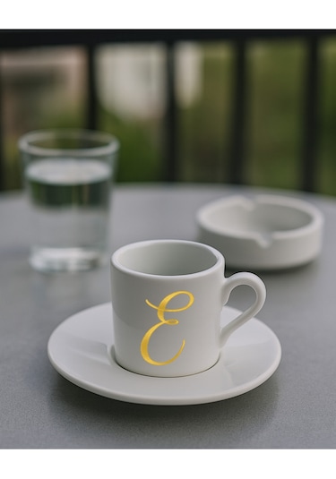Türk Kahvesi Fincanı Harf, Espresso Fincanı Harf Beyaz - Altın4