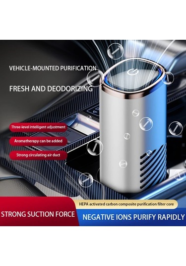 Honeybeeshop Hepa Filtreli Gümüş Taşınabilir Araç Hava Temizleyici Usb Sessiz Toz Polen Duman
