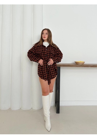 Uzun Kaşe Gömlek Kahvesiyah St255812 Kahve