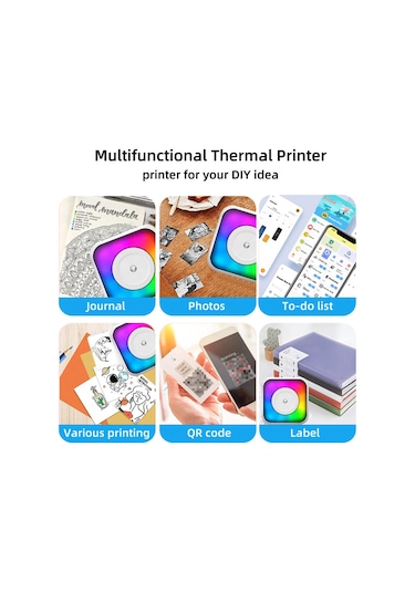 Shineyee Kablosuz Bluetooth Mini Termal Yazıcı - Akıllı Telefon Uyumlu, 57mm Baskı, Rgb Işıklı, Taşınabilir Çıkartma Makinesi