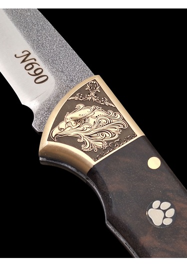 El Yapımı N690 Çelik Gravürlü Balçıklı Kilitli Yaylı Çakı