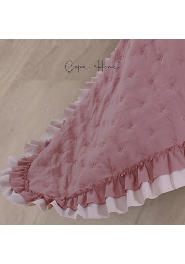 River Rose Pliseli Ultrasonic Yatak Örtüsü Açık Pembe